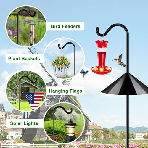 92’’ Bird Feeder Pole Squirrel Proof 1 Pack, Adjustable Tall Shepherds Hooks for Outdoor with 7 Prongs Base, Heavy Duty Shepherd Hook with Baffles, Pole for Bird Feeder, Plant Baskets - size: 92 Inch Pole&Baffle