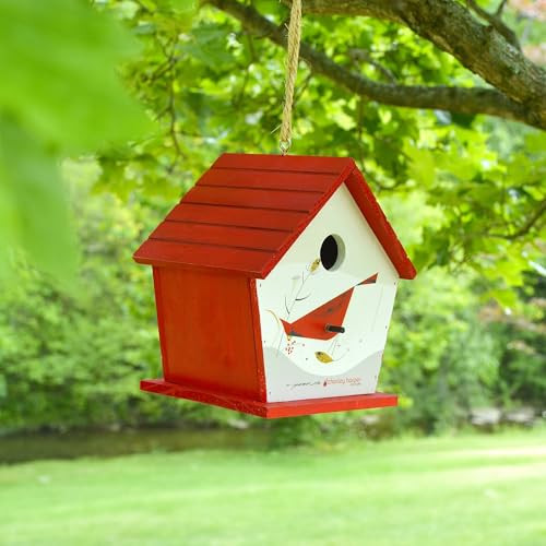 Red Carpet Studios Birdhouse Charley Harper Mid-Century Style Birdhouse for Chickadees, Nuthatches, Titmice, & Warblers Bird House, 16.75" Long, Cardinal - color: Cardinal