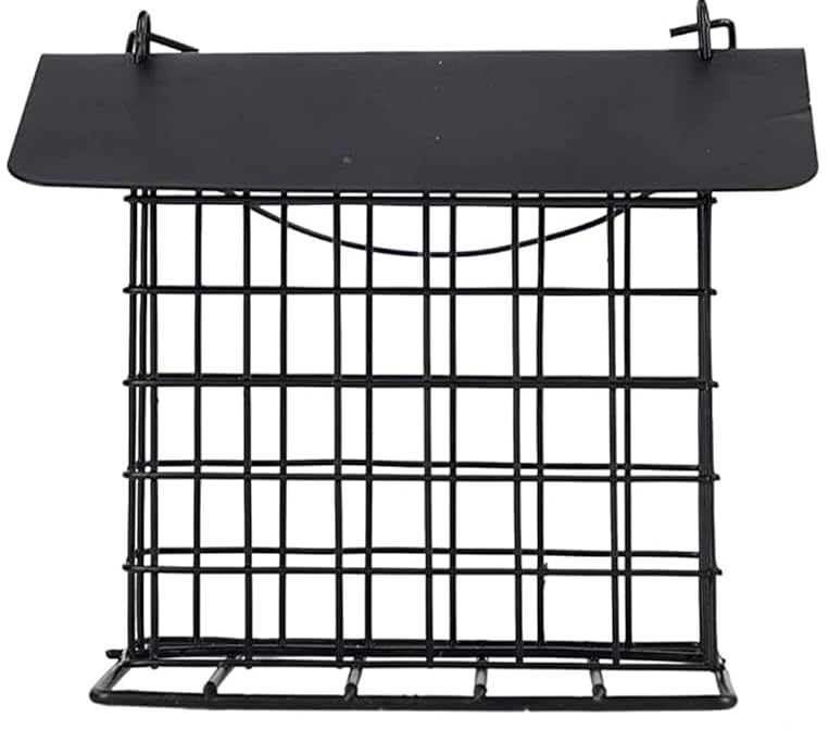 Durable Roof Top Bird Parrot Suet Reusable Feeder Stand for Outside Garden Yard Patio Hanging Metal Suet Cake Holder Squirrel Proof Weatherproof for Wild Hummingbird Woodpecker - style: With Roof Top