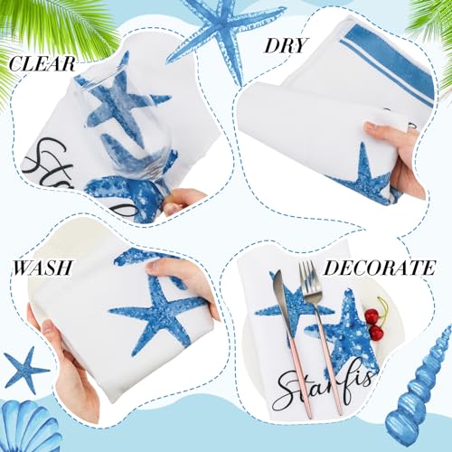 Oudain 6 Pcs Beach Kitchen Towels Ocean Coastal Hand Towel Sea Theme Nautical Starfish Shells Tea Dishcloths 24 x 16 Inches Seahorse Dish Cloths for Home Kitchen Bathroom Xmas Gifts - color: Starfish