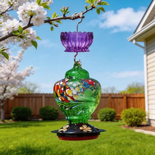 9oz Plastic Ant Moat for Hummingbird Feeder, 2-Pack Purple Insect Guard | Stainless Hooks, Daisy Floral Buffer, Transparent Nectar Protector, Water Barrier Blocking Bugs, 9 Ounce/270ml Capacity - color: Purple, size: 2PC/Pack