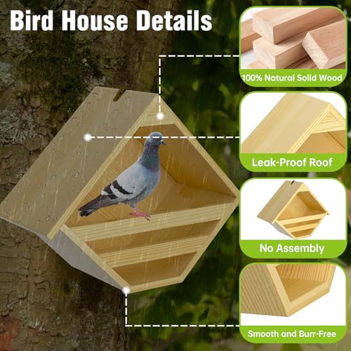 Nalwort Dove Nesting Box, Solid Wood Mourning Dove Nesting Box, Triangular Opening Birdhouses for Outdoors, Pigeon House with Hanging Rope, 11.2" H x 6" D x 14" W, Nesting Pad Not Included