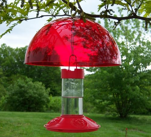 12 Inch Red Dome Baffle, Hummingbird Feeder Shade and Squirrel Guard | Red Color; Hummingbird Attracting; 12 Inch Dome; Keeps Nectar Cooler - color: Red