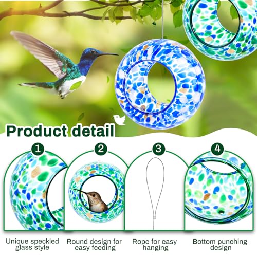 Patelai 2 Pcs Bird Feeder Mosaic Glass Hanging Bird Feeder Round Birdfeeder Fly Through Balcony Birdfeeder for Backyard Window Outdoor Garden Deck Porch Decorations, 6 Inch (Cute) - style: Cute