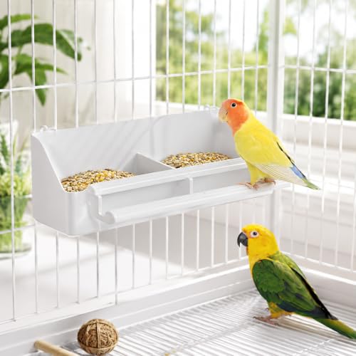 2 Pack Bird Feeder for Cage Plastic Hanging Feeder Cup with Perches | Food and Water Dispenser Bowl with Hooks for Small Birds Parakeet Cockatiel Canary Parrot