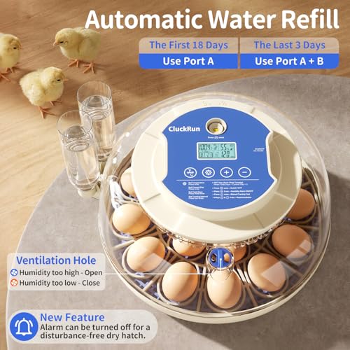 Egg Incubators for Hatching Eggs, 18 Chicken or 8 Large Eggs Incubator | Dual Egg Trays, Auto Egg Turning, Auto Water Refill, Turning Timer, Incubation Timer, 360° Viewing & Built-in Egg Candler - color: Blue, size: 18 Eggs