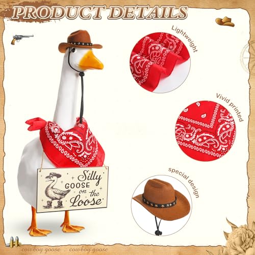 Cowboy Porch Goose Outfit Decoration Set,Red - color: Brown, Red
