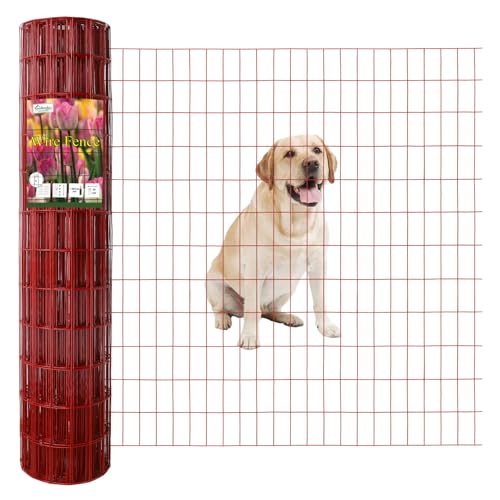 Red PVC Coated Welded Wire Fence 48" x 50' Roll, 2"x4" Mesh, 14 Gauge | Vinyl Coated Garden Fencing, Yard & Pet Barrier, Chicken Wire Fencing, Dog Enclosure Mesh, Vegetable Plant Protector - color: Red, size: 2''x4'' 14GA 48''x50'