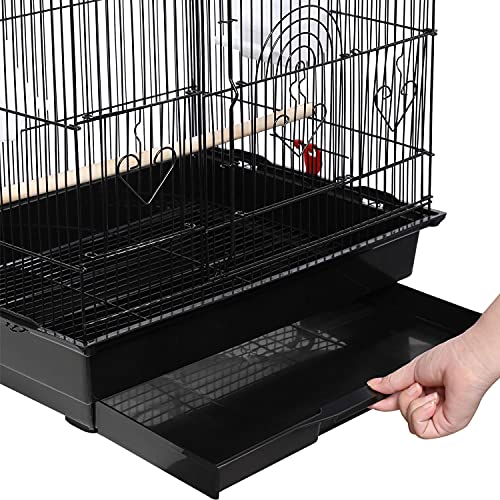 Yaheetech 41-inch Open Top Medium Bird Cages for Parakeets Finches Canaries Lovebirds Small Quaker Parrots Cockatiels Budgie Green Cheek Conure Travel Pet Flight Birdcage - color: Black