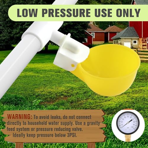 Chicken Water Cups with PVC Tee Fittings for 1/2" Pipe, Automatic Chicken Watering System, Anti-Leak, Holds 50% More Water, Suitable for Chicks, Chicken, Duck, Quail, Birds (Yellow, 8 PVC Cups) - size: 8 PVC Cups