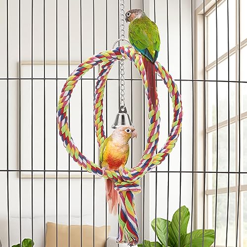 Wontee Bird Swing Colorful Rope Perch Climbing Toy for Parrots (8.3inch) | Soft cotton rope, colorful, supports balance, encourages climbing & swinging, for budgie/parakeet/cockatiel/conure - size: Regular (8.3 inch)