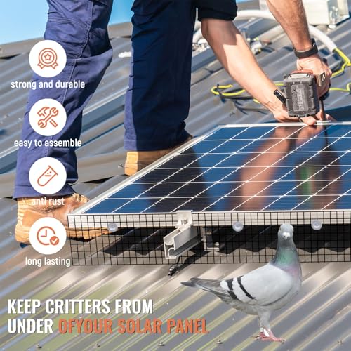 Solar Panel Bird Guard Kit, 6in x 100ft PVC Coated Heavy Duty Steel Mesh with 60 PCS Clips, Pigeon & Squirrel Critter Guard, Roof Protection Net, Rodent Prevention System for Solar Panels