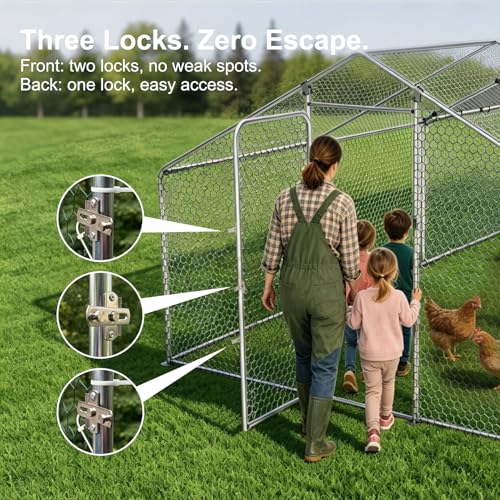HERBAN 2026 Upgraded Large Metal Chicken Coop with All-Around Hardware Cloth, 9.8x13.1x6.4 ft Walk-in Outdoor Chicken Run Pen for Backyard with Cover, Spire Roof Poultry Cages - size: 157.2"L x 117.6"W x 76.8"H