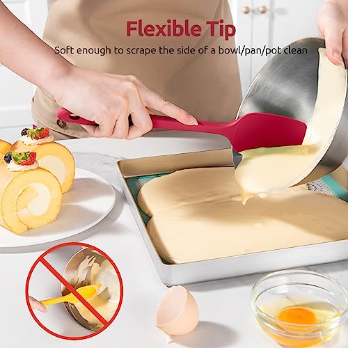 U-Taste 2PCS 13.6in 600ºF Silicone Turners & 2PCS 11.38in Flat/Spoon Spatulas & 600ºF Silicone Spoons (Red)