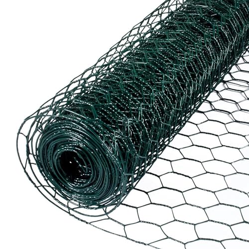 YardGard Galvanized PVC Coating Hexagonal Poultry Netting for Confinement and Support of Animals, Plants, Soil or Compost Materials, Green