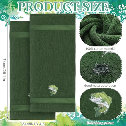 SmoothNovelty 2 Pcs Fishing Hand Towels for Bathroom Decor 14x29 Inch | Embroidered Bathroom Hand Towels, 100% Cotton, Soft Absorbent, Spring Summer Bathroom Kitchen Decor - style: Fishing Hunting