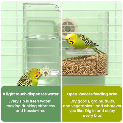 2 in 1 Bird Feeder Food Container for Cage,Automatic Bird Water Dispenser | Three Waterproof O-rings No Leaks,Integrated Feeding and Watering Functions,Easy to Add Water,Safe ABS Material