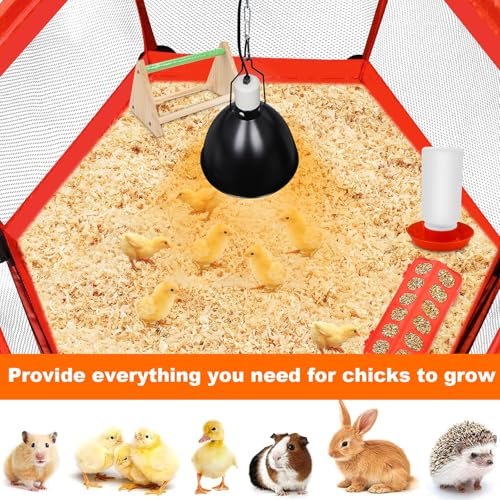 Chicks Brooder Box for Chicken Starter Kit- Includes Timing Heat Lamp Set, Detachable Chicken Brooder, Up to 15 Chicks, Sawdust, Chick Feeder and Waterer Set, Chick Perch 6-in-1 Chicken Coop Set.(Red)