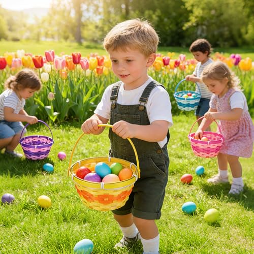 12 Pcs Easter Bamboo Baskets Woven Goodie Baskets with Handle for Easter Egg Hunt, Wicker Woven Candy Toys Storage Baskets for Picnic,DIY Crafts, Spring Decor, Party Favors Decor(12)