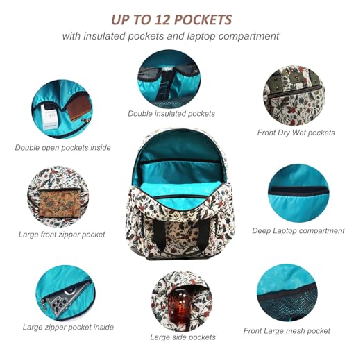 Diaper Bag Backpack Corduroy Multifunction Baby Fashion Travel Pack office Laptop Bag - color: Leaf Bird