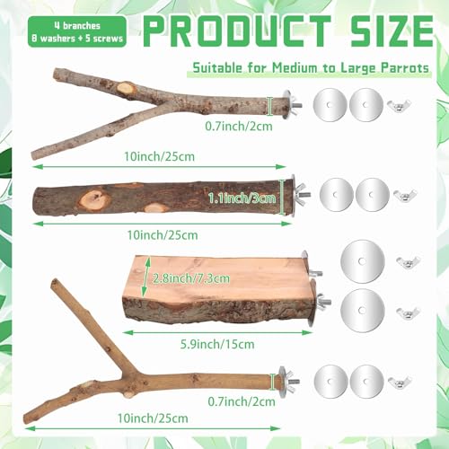 4-Pack Natural Wood Bird Perch Stand with Spacious Platform, Thick & Long Branches, Large Parrot Cage Accessories for African Grey, Macaws, Conures, Eclectus (Medium & Large Birds) - size: Size for Medium & Large Birds
