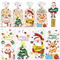 100 Pcs Christmas Treat Bags - Cute Merry Christmas Cellophane Bags, Plastic Christmass Gift Bags Bulk, Clear Winter Xmas Candy Cello Goodie Bag with Twist Ties for Xmas Party Favors Supplies - color: Christmas