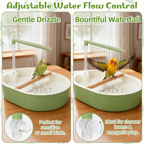 Automatic Parakeet Bird Bath Shower, Quiet Circulating Bathtub | Adjustable Water Flow, Low-Noise Pump, Fits Cockatiels, Budgies, Conures, Lovebirds, Quakers, Parrotlets, Small Parrots