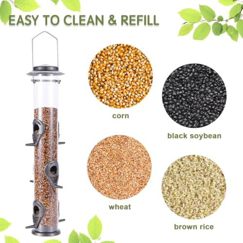 1PK Metal Wild Bird Feeder,Squirrel Proof Bird Feeders for Outside,Hanging 6 Port Tube Bird Feeder Transparent Finch Bird Feeder for Attracting Birds in Your Lawn, Garden, Balcony-Gray - color: Gray