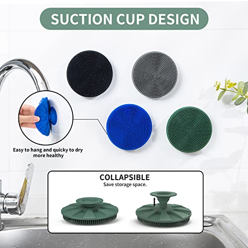Silicone Dish Scrubber, Non-Scratch Scrub Spong for Washing Dish, Pot, Pan | Kitchen Silicone Sponge, Fruit & Vegetable Cleaning Brush, Reusable Dishwashing Scrubber, Suction Up Hang Designed, 2 Pack - color: 2pcs Black+olive Green