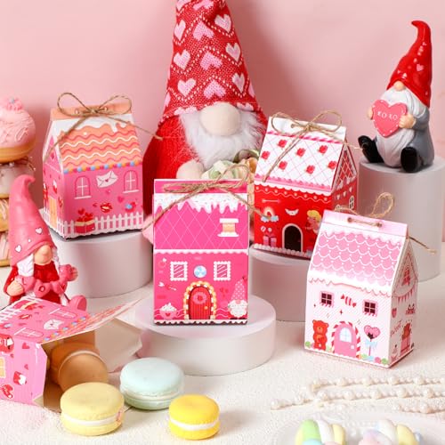 Zhanmai 48 Pcs Valentine's Day Treat Boxes Candy Mini Red Pink Heart House Favor Box Valentine's Day Party Paperboard Gift Boxes for Holiday Party Treat Cookie Goodie Snack Gift Packaging - style: Valentine Day