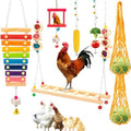 9 PCS Chicken Coop Toys, Chicken Swing Toys for Chickens Xylophone Mirror with Bell Hanging Vegetable Fruits Skewers Feeders Chick Coop Toy for Hen Birds Parrots