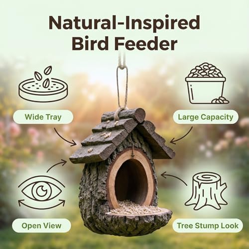 Mini Resin Treehouse Wild Bird Feeder, Hanging Bird Feeder | Waterproof Hanging Bird Feeders for Outdoors, Open Design Garden Yard Sculpture & Country Decor