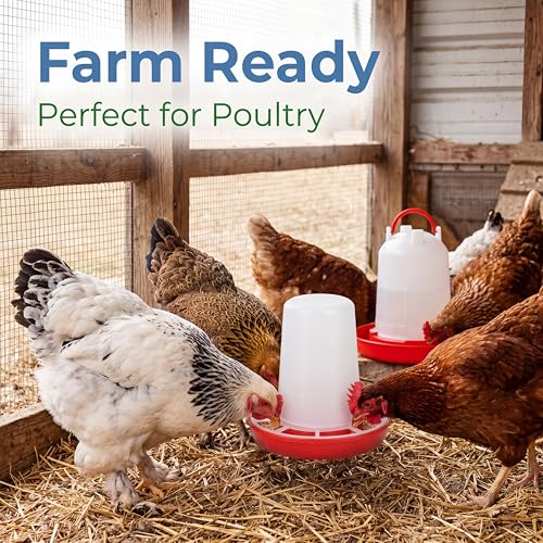 Chick Feeder and Waterer Set, Poultry Feeder Quail Waterer Duck Feeder Automatic Feed and Watering Combo for Chickens, Ducks, Turkeys, Quail, Baby Chicks, Turkeys and More