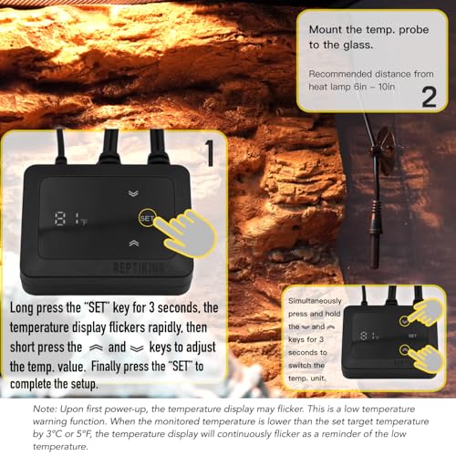 Reptile Heat Lamp Fixture with Dimming Thermostat - 5.5'' Light Dome with PID Thermostat, for Ceramic Heat Emitter & Basking Light Bulb, for Bearded Dragon, Snake, Tortoise, Lizard Tank Accessories