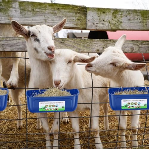 Chicken Feeder Waterer, 10 Pack Duck Feeder Supplies, Hanging Fence Feed Trough with Clips for Goat, Sheeple, Piglet, Gooses, Turkeys, Dog Livestock Poultry, Blue - color: 10 pack Blue