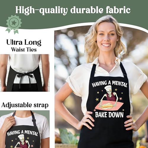 Having a Mental Bakedown Sourdough Apron for Women with Large Pockets - Funny Baking Aprons, Adjustable Kitchen Apron for Bread Making, Grilling - Unique Sourdough Gifts for Bakers & Moms - C15 - color: Having a Mental Bakedown 2
