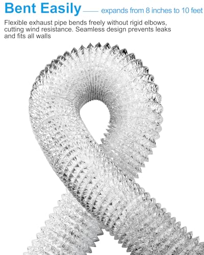 GDSTIME 4 Inch Dryer Vent Hose 10 FT, Flexible Aluminum Ducting w/ 2 Clamps | Heavy Duty, Muti Layer Protection, Tool-Free, for Tight Space, Heating Cooling Ventilation Exhaust - Silver (4 Inch 10 Feet) - style: 4″ x 10 FT Hose