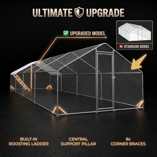 Efficraft 4-Room Chicken Coop, 19.6 x 9.8 x 6.5 ft, Waterproof Cover | 19.6 x 9.8 x 6.5 ft 4-room walk-in run with steel frame, PVC-coated mesh, lockable gate, and waterproof cover. - size: 315"L x 118"W x 78"H