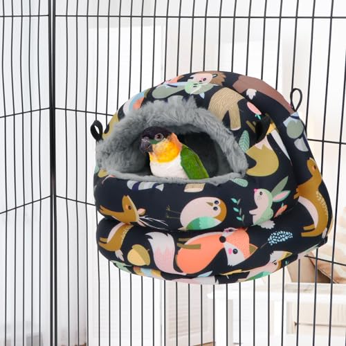 Bird Nest House Winter Warm Bird Bed Hanging Hammock Snuggle Hut for Parakeets Budgies Cockatiels Conures Quaker Parrot (Small, Black) | Soft fleece warm, plastic support plate anti-collapse, removable washable pad, dual mount, for parakeets/cockatiels/co