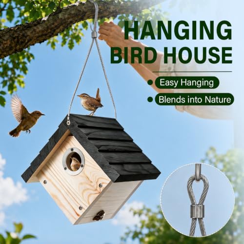 Hanging Wren Bird Houses for Outside,Wren House Bird Nesting Box with Ventilated Holes,1-1/8''Entrance Hole Durable Pine,Bird Houses for Outdoors Shelter in Backyard Garden Patio,black-1pc - color: black-1pc