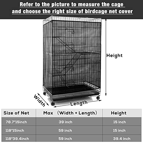 Shappy Large Bird Cage Seed Catcher,Bird Cage Cover Net Skirt Guard,Adjustable Soft Airy Mesh Net for Parrot Parakeet Macaw(118 x 15 Inch/ 300 x 37 cm,Black) - color: Black, size: 118 x 15 Inch/ 300 x 37 cm