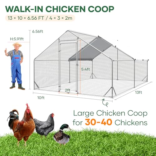 Large Chicken Coop Metal Chicken Runs for Yard 13x10x6.5 ft Chicken Coop with Cover Gallinero para Gallinas Heavy Duty Chicken Cage Rabbit Duck Quail Coop Lockable Door with Waterproof Anti-UV Cover