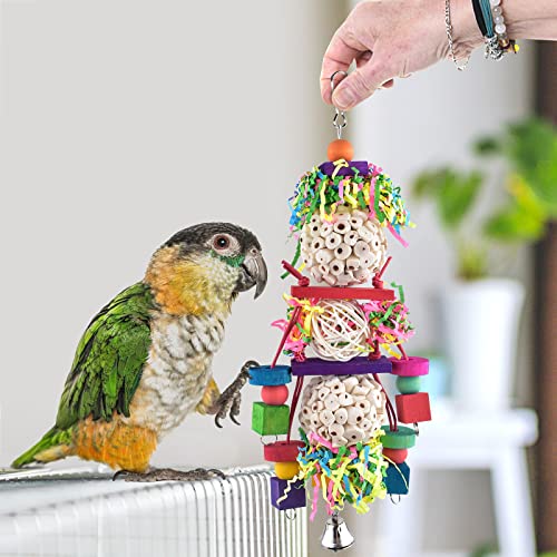 Bissap Conure Toys, Bird Parrot Foraging Shredder Hanging Toys Sola Balls Sepak Takraw with Bell for Small Parrots Parakeets Conures Cockatiels Love Birds Cage Toy - size: 1 PCS