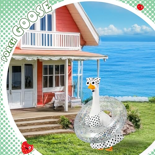Bikini Porch Goose Outfits with Sunglasses and Swimming Tube for 23" Summer Goose Costume Garden Patio Statue Decor(Black Polka Dots) - style: Black Polka Dots