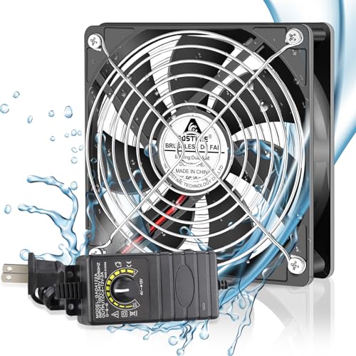 GDSTIME 120mm IP67 Waterproof Fan w/Speed Controller 110V 120V AC Powered | 12V Computer Fan with AC Plug, for Terrarium, Biltong Box, Chicken Coop, Greenhouse Cabinet, DIY Cooling Ventilation Projects - size: Waterproof-1225 w/ Speed Controller