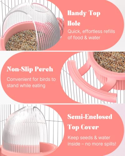 Pawfly No Mess Bird Feeder, Bird Cage Feeder, Bird Bowls for Cage, Bird Feeder for Cage, Bird Water Dispenser, Parakeet Feeder Waterer for Parrot, Cockatiel, Budgie & Lovebird,Pink - color: Pink