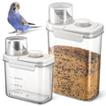 2 Pcs Bird Food Storage Container, Bird Seed Container with Lids Airtight Cup Pet Parrot Food Storage 1.7 Qt & 3 Qt Measuring Containers Easy Pour Spouts for Macaws African Cockatoos (Beige) - color: Beige