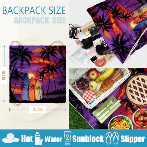 Beach Towel Backpack 2 in 1 Purple Beach Towel Coconut Tree for Holiday Surfing - color: Coconut Trees Purple