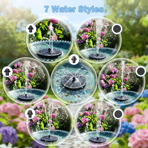 Yzert Solar Fountain with 2000mah Battery, 3-Level Adjustable Water Height, Rotating Rods, Works in Shadow, 7 Nozzles, 2026 3.5W Glass Outdoor Fountain Pump for Bird Bath, Garden, Pond, Flower Pot - color: Black
