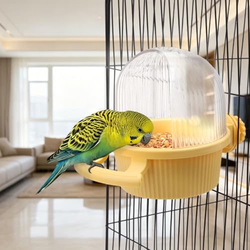 Litewoo No Mess Bird Feeder for Cage Parrot Seed Food Water Bowl (Yellow) | No mess, with dispenser, multifunctional, large capacity, for parrot/quaker/lory/conure/cockatiel/senegal parrot/caique - color: Yellow